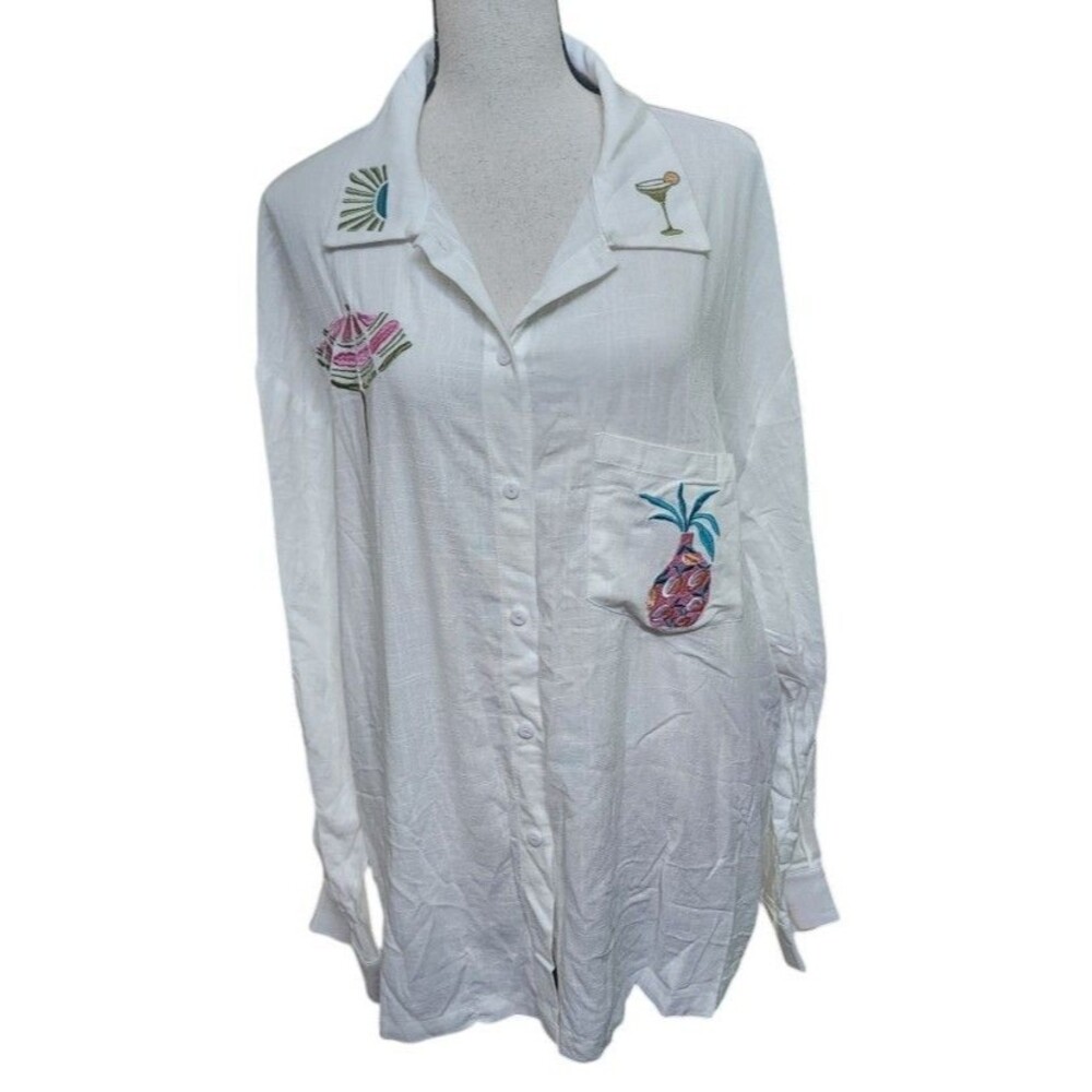BEGINNING Margarita Dolce Vita Blouse NWT Size 6 Embroidered White Button Front